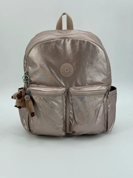 Kipling Charnell 11.5" LapTop Rose Gold Metallic Backpack with Monkey Charm - Picture 7 of 17